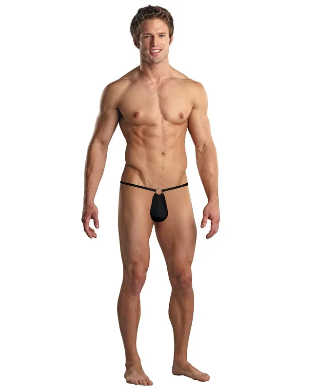 Male Power G String With Front Ring Black One Size