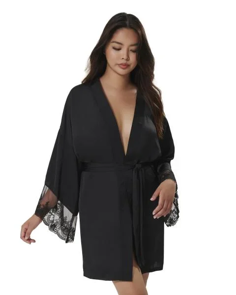 Marseille Luxury Satin Kimono – Black –