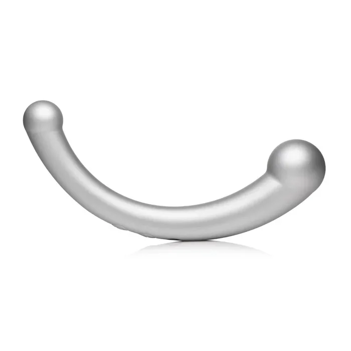 Master Series 10X Vibra Crescent Silicone Dual Ended Vibrating Dildo Silver 8 Inch