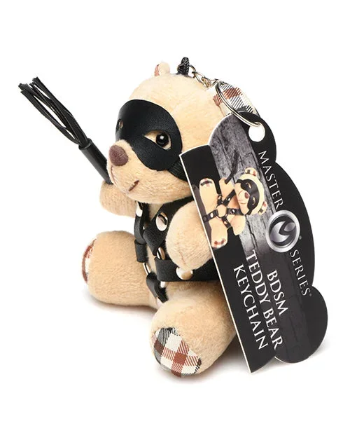 Master Series BDSM Teddy Bear Keychain With Faux Leather Harness And Mini Flogger O Rings Eye Mask