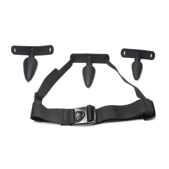 Master Series Bum-Tastic Trainer 3 Piece Anal Butt Plug Set With Harness Silicone Black