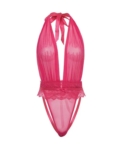 Maylah Mesh & Lace Halter Teddy – Pink S/M
