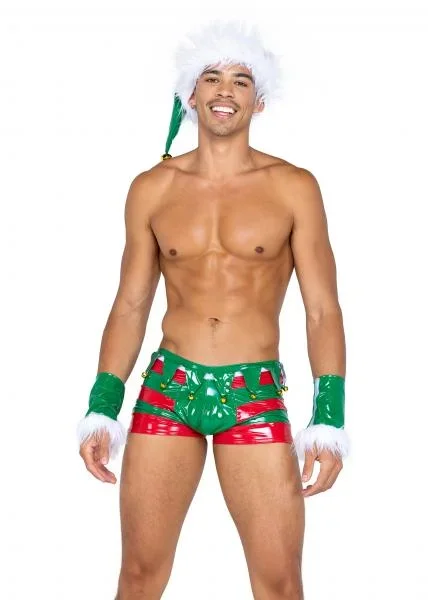 Mens Naughty Holiday Elf Three Piece Set – Green/Red –