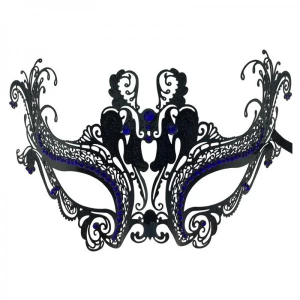 Metal Venetian Mask with Blue Stones – Black