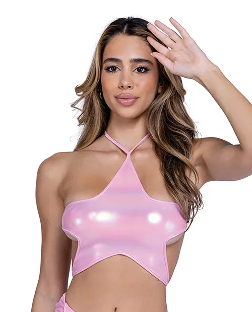 Metallic Iridescent Star Tie Top – Pink LG