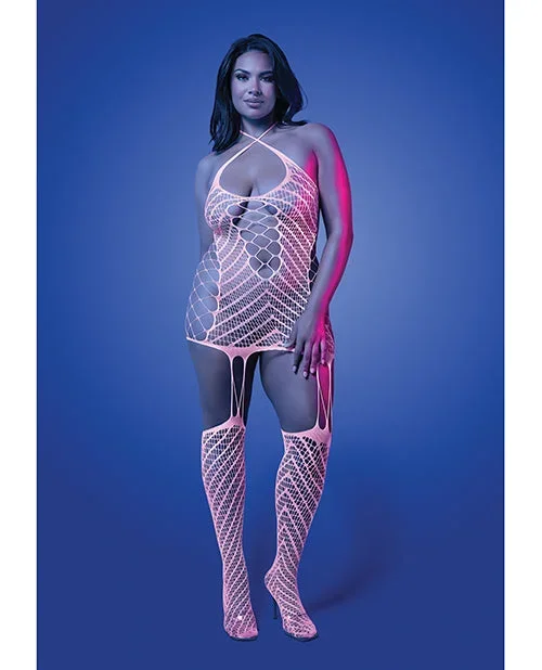 Metamorphic Glow-in-the-Dark Bodystocking Dress with Pink Illumination