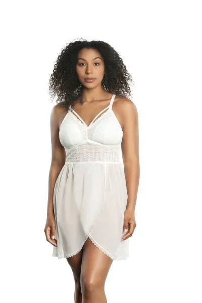 Mia Lace Wire-Free Lace Chemise – Pearl White –