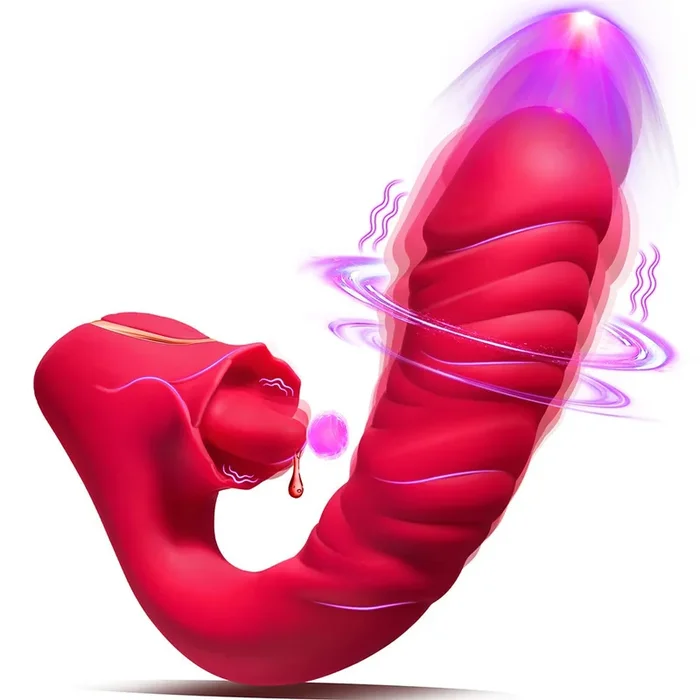 Multi-Functional Vibrator – 3 in 1 Licking, Vibrating, Thrusting Adult Toy – Clit Anal Stimulator for Women