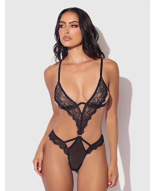 Nadia Lace & Mesh Cutout Teddy – Black LG