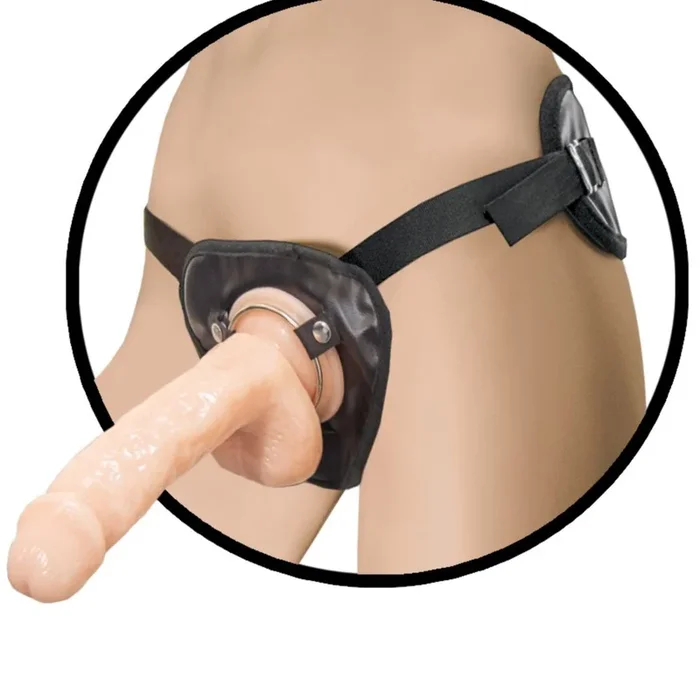 Natural Realskin 8 Inch Squirting Dildo with Harness – Vanilla