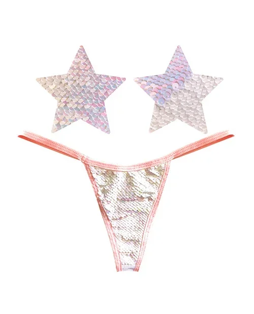 Neva Nude Naughty Knix Princess Bride Flip Sequin G-String & Pasties – Pink/White O/S
