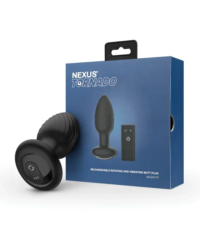 Nexus Tornado Rotating & Vibrating Medium Butt Plug with Remote – Black