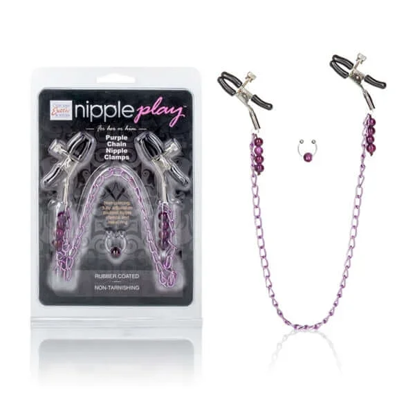 Nipple Clamps Purple Chain with Navel Ring