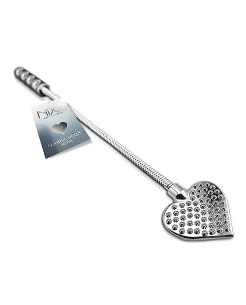 Nixie Flaming Heart Riding Crop – Silver