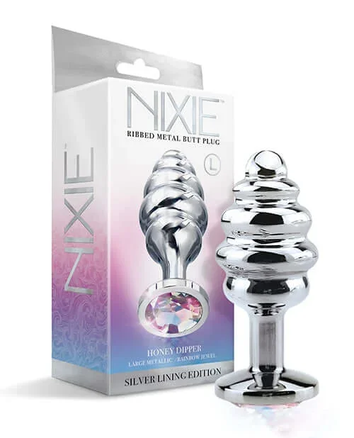 Nixie Honey Dipper Large Ribbed Stainless Steel Plug Silver