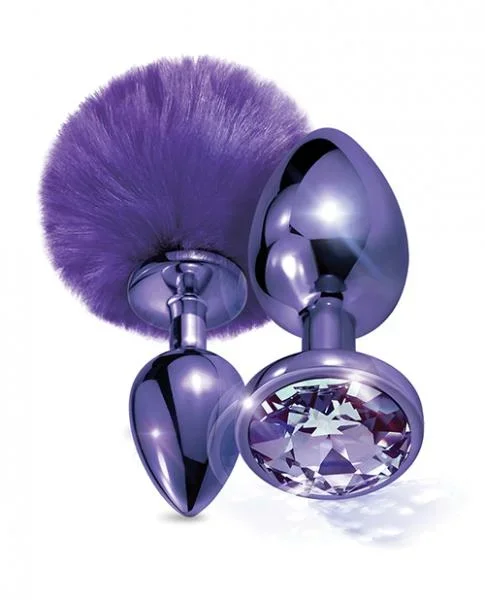 Nixie Metal Butt Plug Set w/Jewel Inlaid & Pom Pom – Purple Metallic