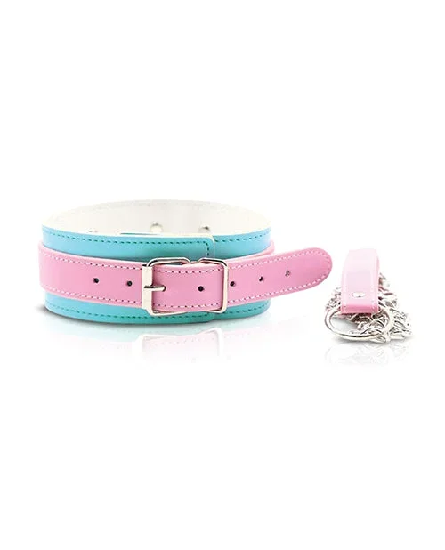 Nobu Fetish Choker & Leash Set – Pink/Blue