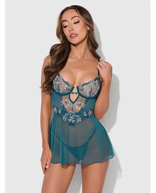 Nova Lace & Mesh Babydoll w/G-String 2 pc Set – Jade Blue XL