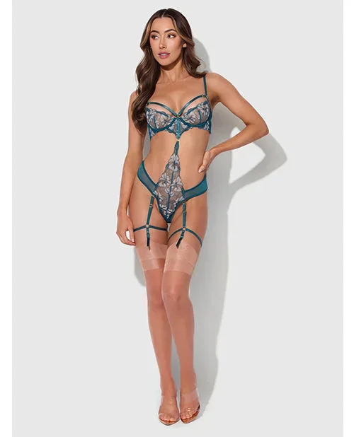 Nova Lace Teddy w/Garters – Jade Blue XL