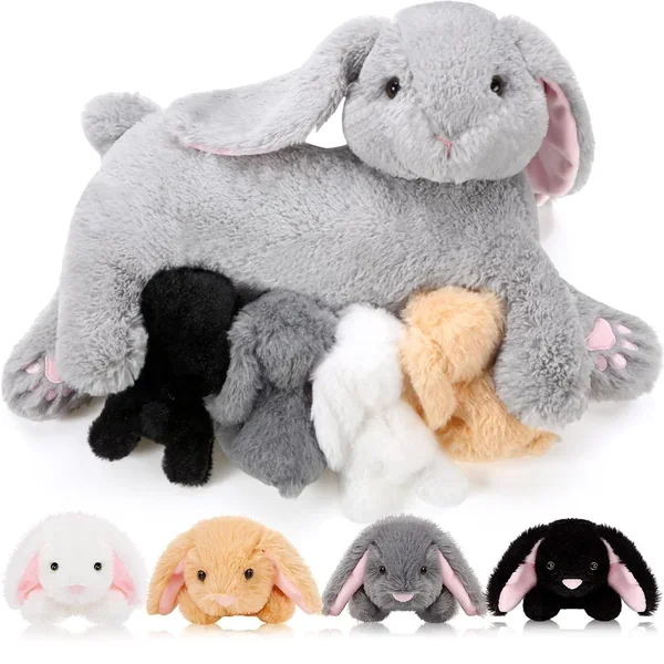 Nursing Bunny Stuffed Animal Plush Toys 15 Inch Plush Bunny Mommy with 4 St