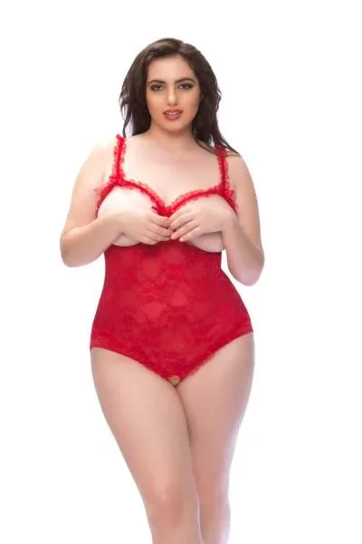 One Size Queen – Open Cup Crotchless Teddy – Red