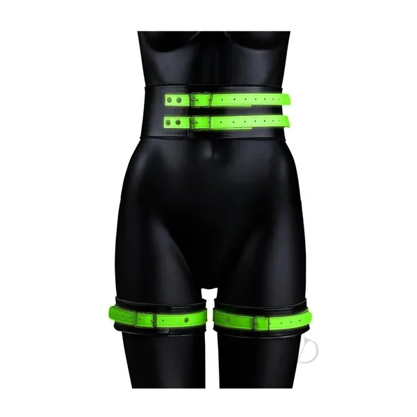 Ouch! Thigh Cuffs with Belt and Handcuffs Glow in the Dark