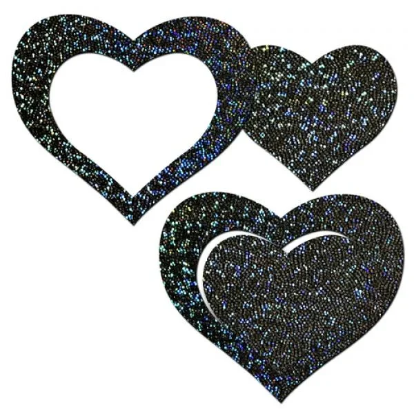 Pastease Glitter Peek a Boob Hearts – Black O/S