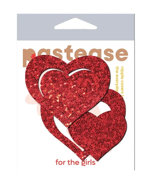 Pastease Glitter Peek a Boob Hearts – Red O/S