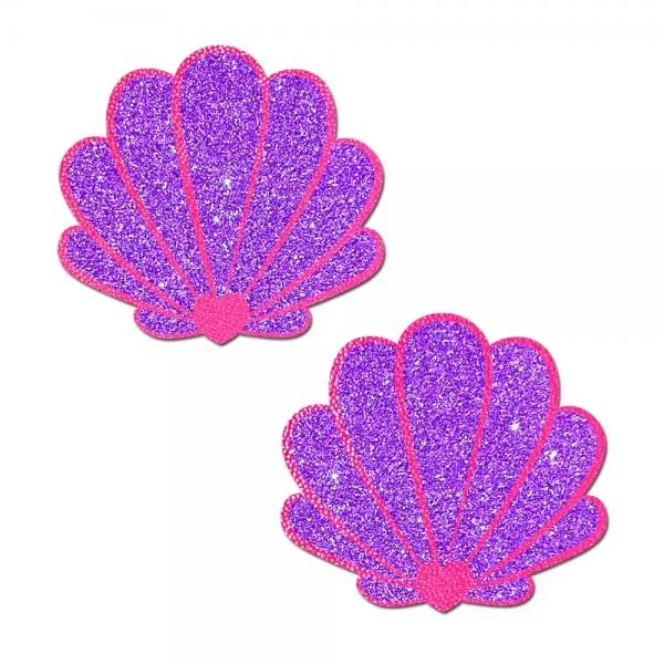 Pastease® – Mermaid Shell Glitter Nipple Covers – Neon Pink & Purple