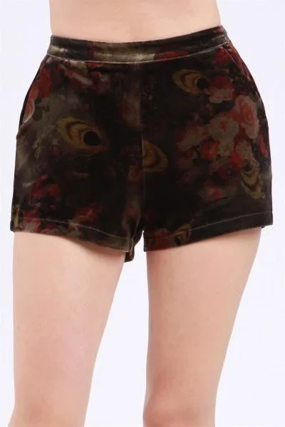 Peacock – Floral Printed Velvet Shorts –