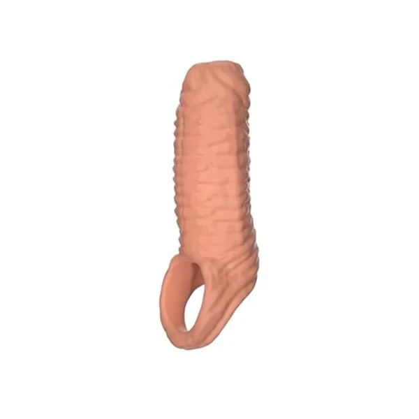 Penis Sleeve Threaded Reusable Enlarge Sleeves Thick Realistic Silicone Soft Cock Sheath Adult Sex Toys For Men Enlarger Girth Rings (Skin)