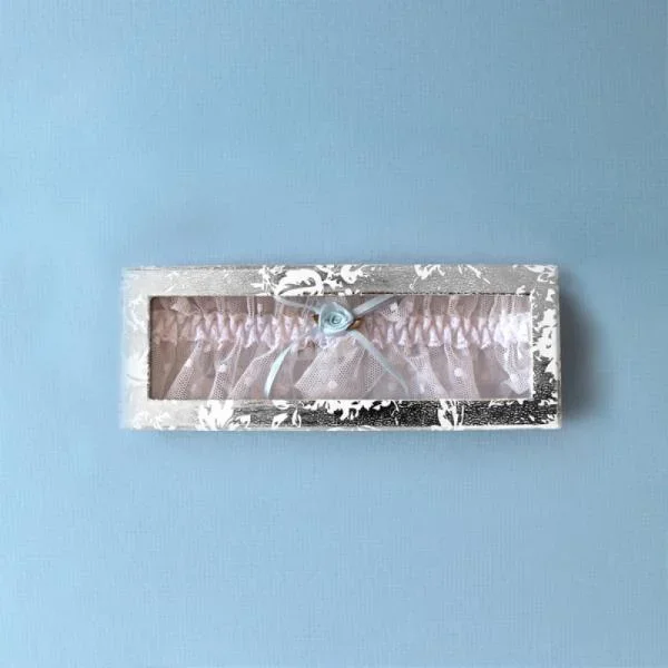 Phoebe Tulle Leg Garter – White/Baby Blue – One Size