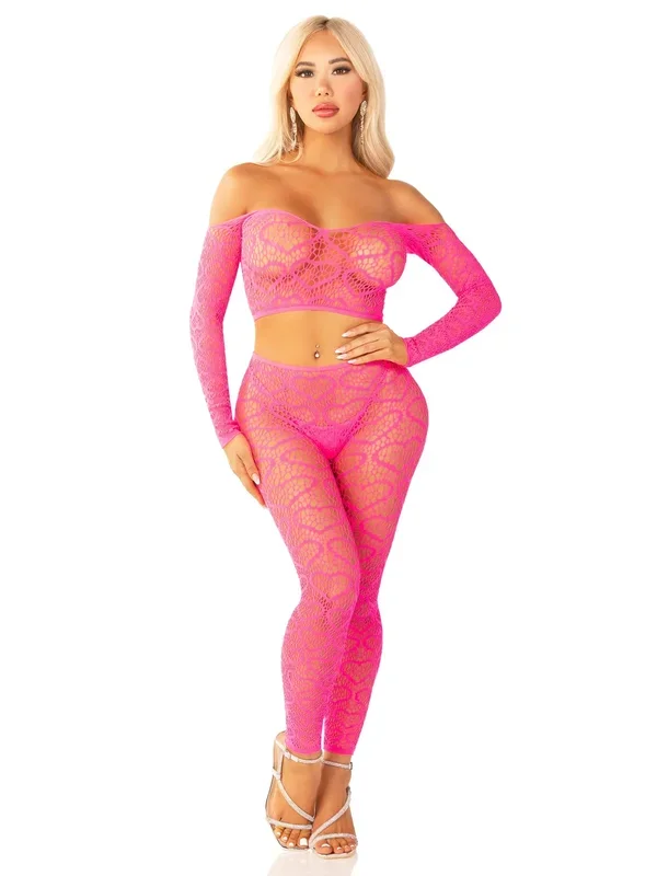 Pink 2pc Croptop and Footless Tights – Os Tights – Os