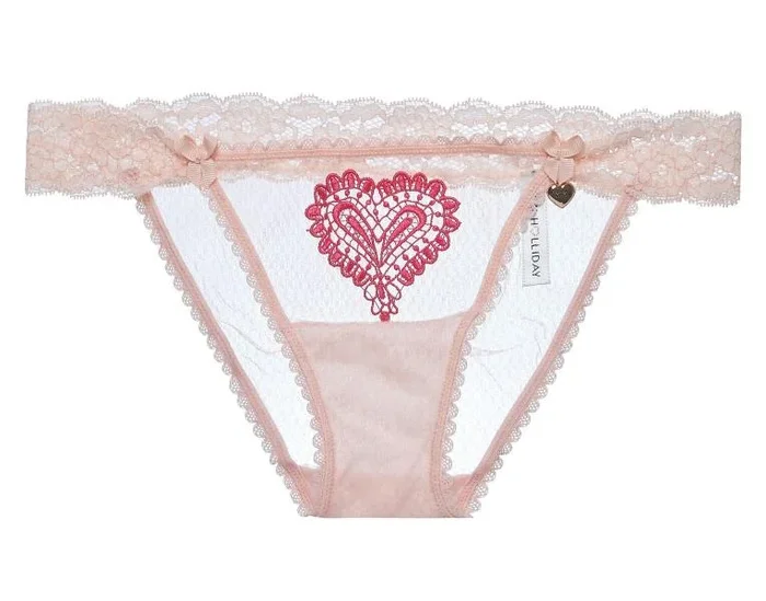 Pink – Sheer Panty with Heart Applique –