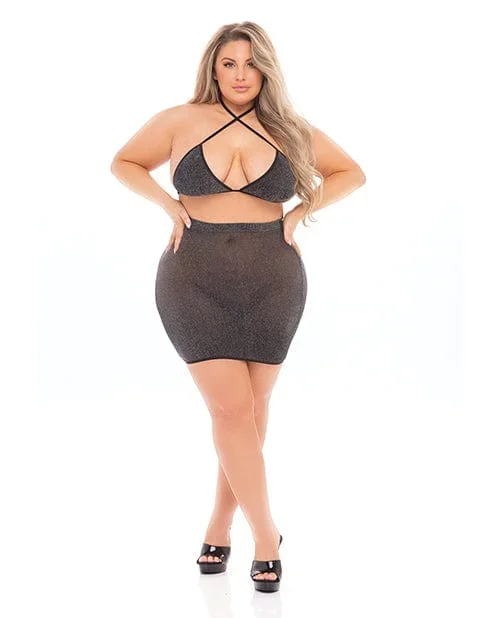 Pink Lipstick Black Cherry Strap Halter Bra & Skirt