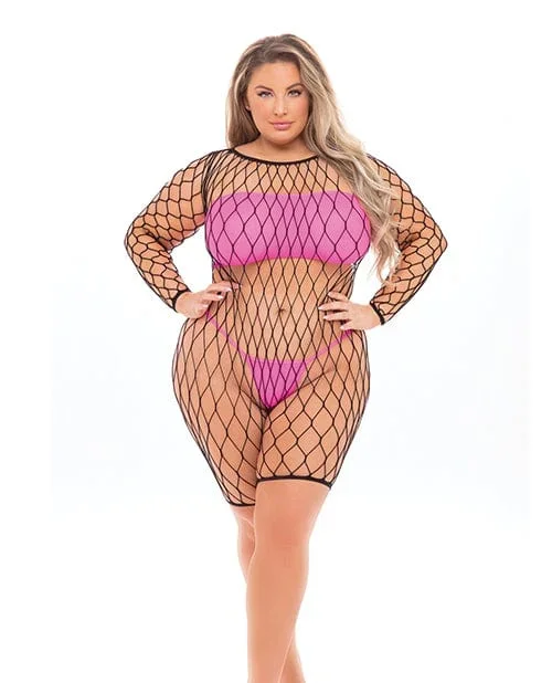 Pink Lipstick Dance With Me Large Fishnet Romper, Bandeau Top & G-string (fits Up To 3x)