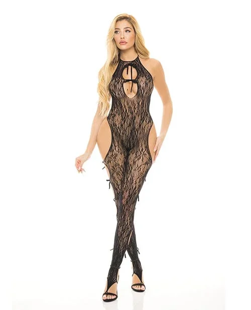 Pink Lipstick Love Me Harder Bodystocking Black One Size Fits Most