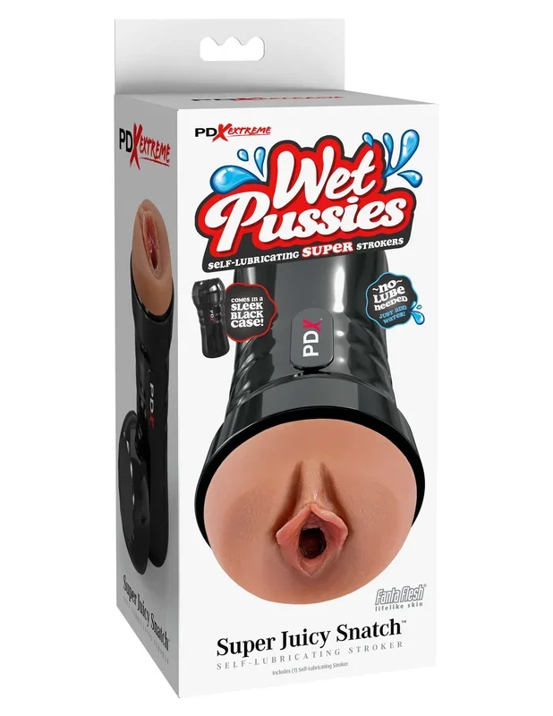 Pipedream Products PDX Extreme Wet Pussies Super Juicy Snatch – Self-Lubricating Stroker in Dark Brown