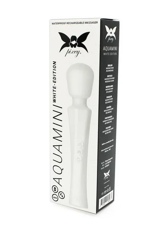 Pixey Aquamini Rechargeable Silicone Body Wand – White Edition