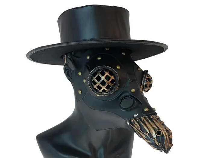 Plague Dr. with Goggles Mask – Black Leather/Gold