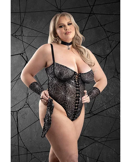 Play Into My Web Lace-up Teddy 4 pc Set – Black
