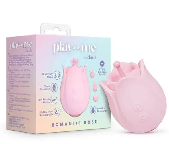 Play with Me Romanic Rose Nipple and Clitoral Stimulator with 3 Interchangeable Attachments – Pink
