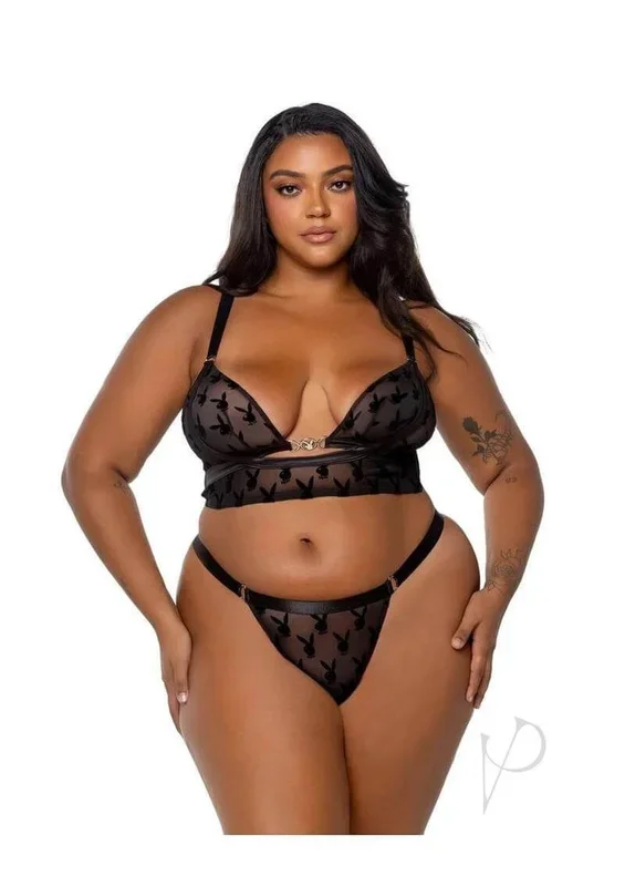 Playboy Bunny Charm Bralette Set 1 XLarge Black