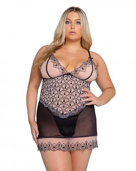 Playboy Bunny Kiss Babydoll and Panty – Black/Nude –
