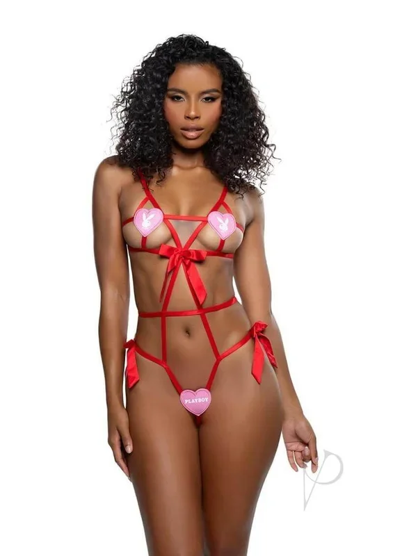 Playboy Lovestruck Bunny Strappy Teddy Red OS