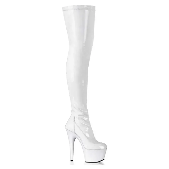 Pleaser Shoes Adore-3000 7″ Plain Stretch Platform Thigh Boot Side Zip
