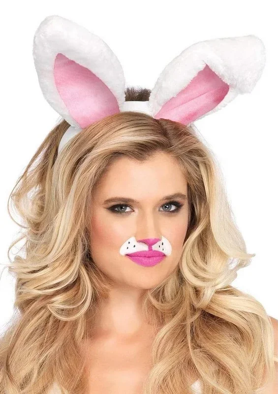 Plush Bunny Ears Costume Headband With Nose