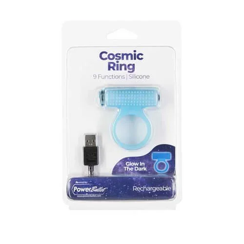 Power Bullet Cosmic Cock Ring with Bullet Vibrator Blue Glow In The Dark