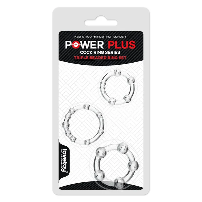 Power Plus Triple Beaded Ring Set – Clear Cock Rings – Set of 3