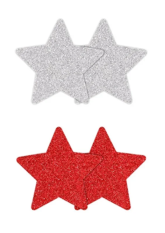 Pretty Pasties Glitter Stars – Red/Silver